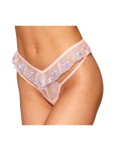 Tanga con bordado floral rosa y cintura en V - DG1495ROS