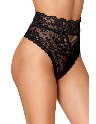 Tanga de encaje negro de talle alto - DG1477BLK