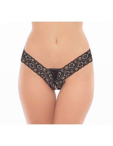 String noir ouvert avec laçage sur le devant - REN1158-BLK