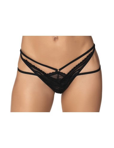 Black thong with straps - MAL111BLK