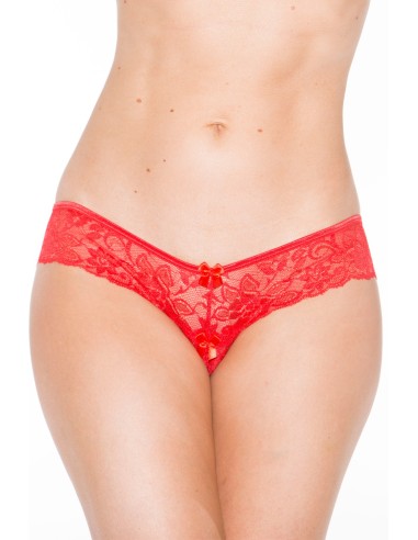 Red lace thong thong with back bow - SOH31035RED