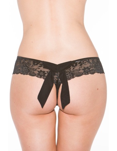 Black lace thong thong with back bow - SOH31035BLK