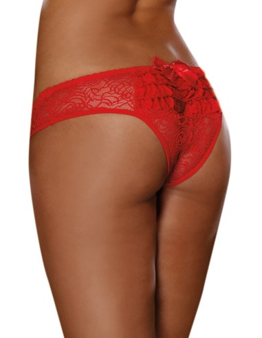 Tanga rojo abierto de encaje con lazo en las nalgas - DG1300RED