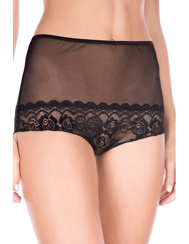 Culotte ouverte haute noire maille et dentelle - ML10025BLK