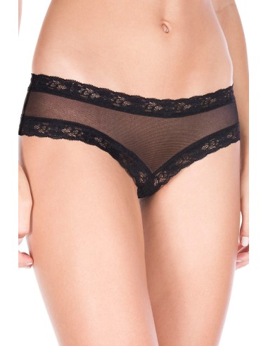 Tanga abierto negro malla transparente y encaje - ML10007BLK