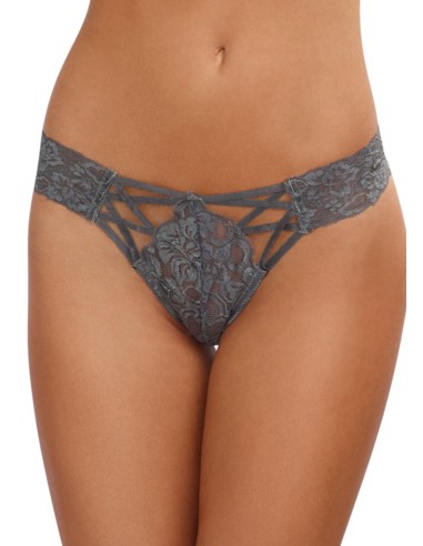 Tanga gris dentelle sexy ajouré sur l'avant - DG1435SLA