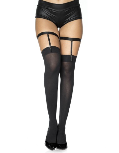 Opaque black garter belt and stockings - MH4714BLK