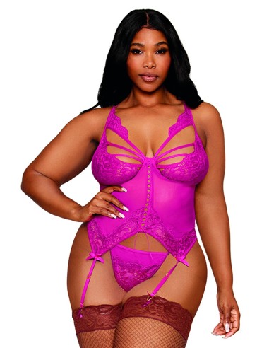 Grote maat roze jarretelbustier met string - DG13283XBEE