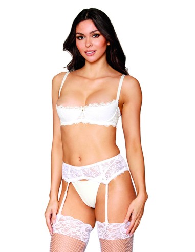 Soutien-gorge Demi-seins à armatures en fine dentelle blanche - DG13252WHT