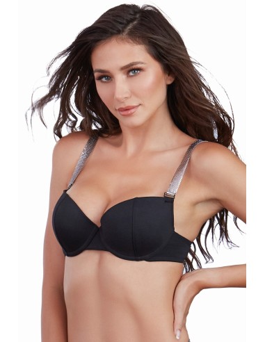 Sujetador push-up con relleno y tirantes brillantes - DG11471BLK