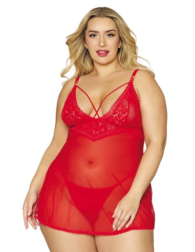 Camisón y tanga rojo talla grande - DG12701XRED