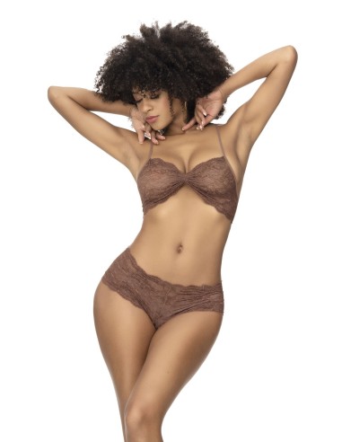 2-delige set, top en kanten string in cacaokleur - MAL207COCO