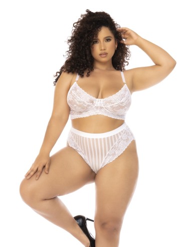 Emberly Plus Size White 2-Piece High-Waisted Bra and Panty Set - MAL8842XWHT