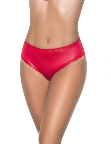 Wide band thong in red wetlook, high waist, gathered fabric at the back - MAL3038WRED