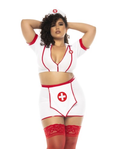 Plus size 3-piece nurse costume, top with functional zip, skirt and headband - MAL60018XASHW