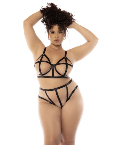 Zwart en nude Havana grote maat 2-delige set, beugelbeha en slip met hoge taille - MAL8849XNUBK