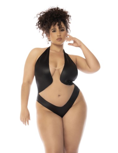 Body Romy sin espalda talla grande en color negro y carne, rejilla transparente - MAL2745XNUBK