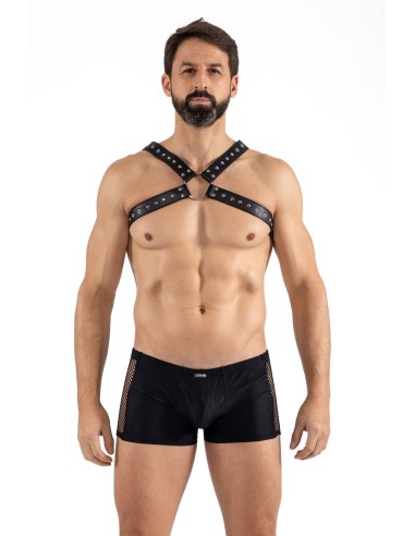 Men's faux leather harness with wide straps and rings - LM302412187