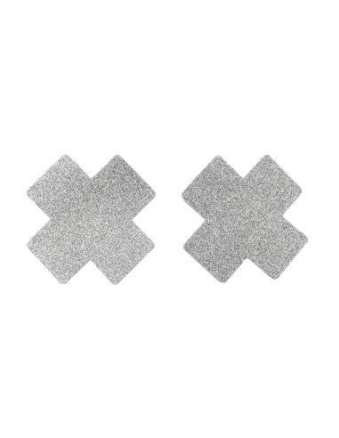 Pair of white glittery cross adhesive nipple covers - NP-1048WHT