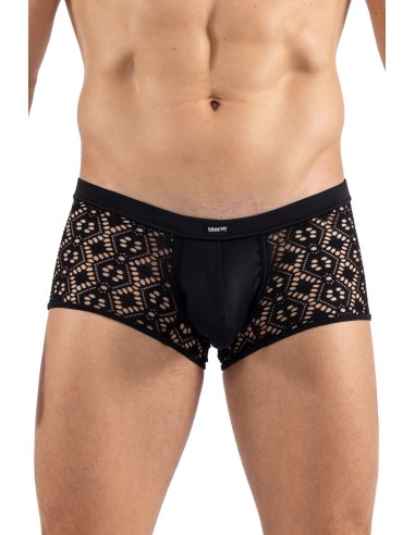 Glanzend zwarte geborduurde visnet boxershort - LM2407-67BLK