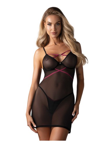 Novenes nightie and thong - Black