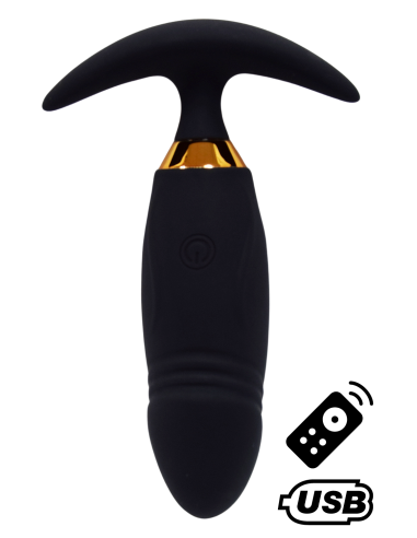 PEACH, Long black USB Vibrating Plug with remote control, in soft and smooth medical silicone - B72BLK