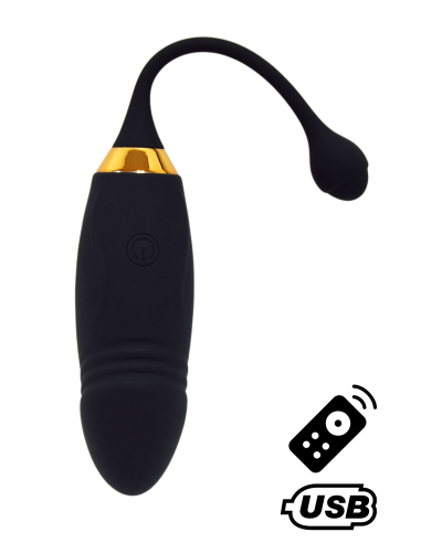 HAPPY, A long USB vibrating egg with remote control, in soft and smooth medical silicone - B70BLK