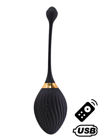 WAVE, Un huevo vibrador USB negro con mando a distancia, en silicona médica suave y tersa - B50BLK