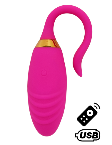 PLEASURE, Huevo vibrador USB con mando a distancia, de suave silicona médica estriada - B24PNK