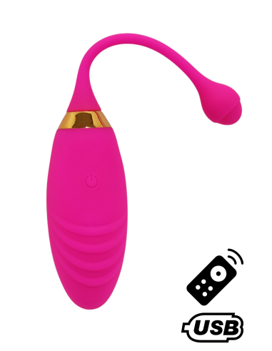 SUNDAY, Huevo vibrador USB con mando a distancia, de suave silicona médica estriada - B21PNK