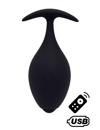 BABA, Black USB vibrating anal plug, with remote control - BQ131BLK