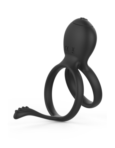 PEPIN, Cockring met dubbele ringen in zachte medische siliconen met 1 vibratiestand - COR032BLK