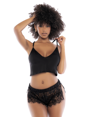 2-piece pajamas, black lace top and shorts - MAL7514BLK