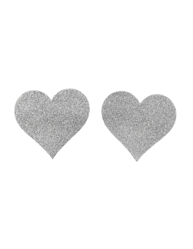 Pair of white glitter heart adhesive nipple covers - NP-1049WHT